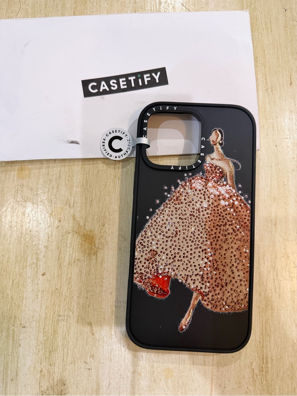 Casetify Black Phone Case with Rose Gold Crystal Dress Design for 17 ProMax New
